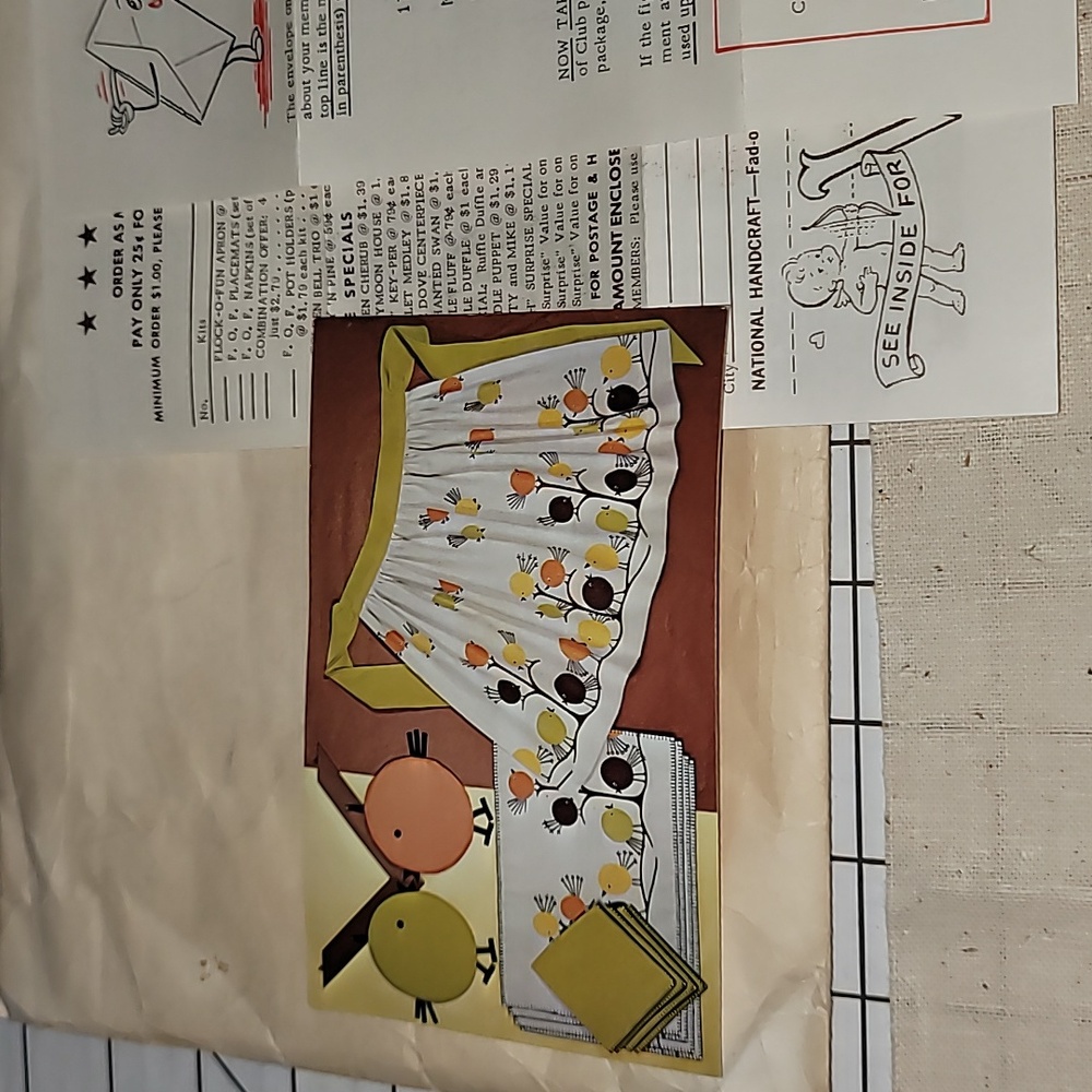 Flock O Fun‎ Apron Kit For Making Your Own Apron, Bird Motif Fabric Vintage 1969